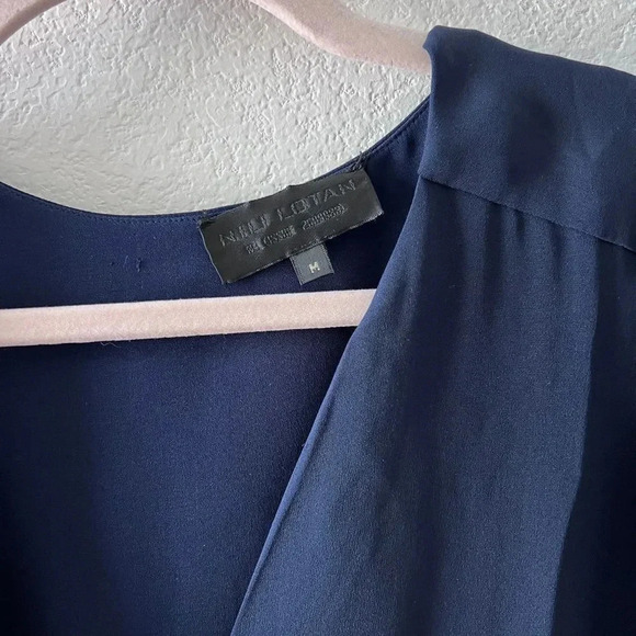 Nili Lotan Navy Blue 100% Silk Long Sleeves Knee Length‎ Romper Medium - Picture 5 of 5